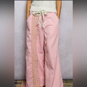 Pol Pink Striped Wide-Leg Pants with Decorative Side Trim